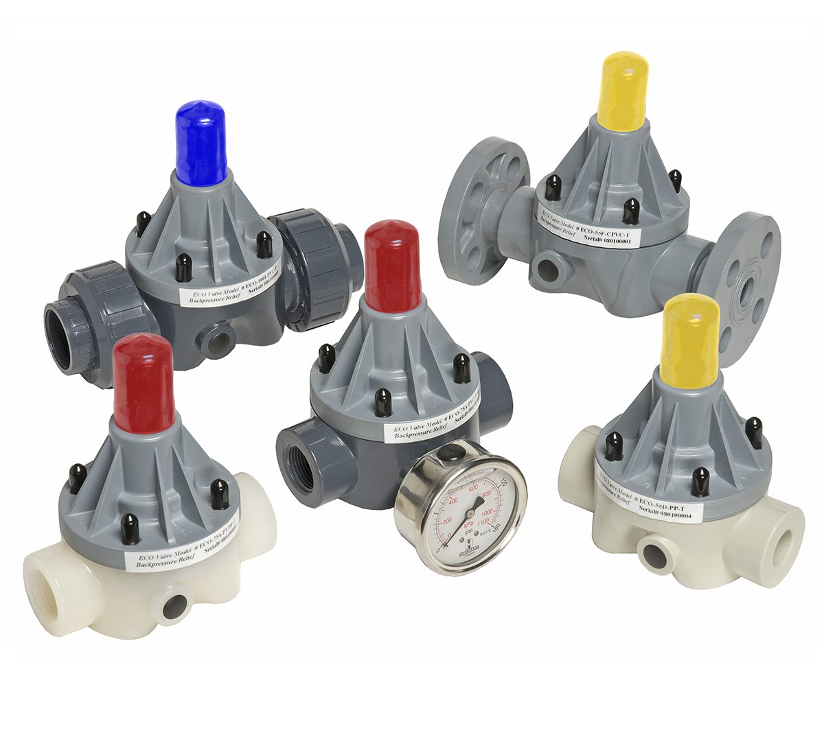 Eco Valve Back Pressure and Pressure Relief Valves in Plastic and Metal